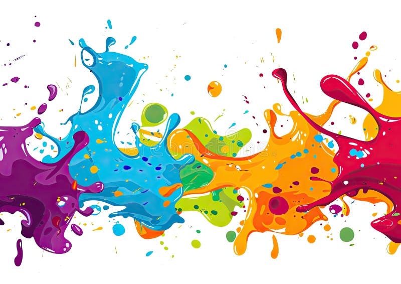 A variety of colorful paint splashes on a white surface royalty free illustration