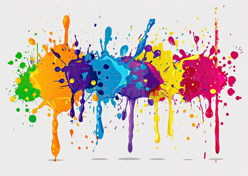 A variety of colorful paint splashes on a white surface royalty free illustration
