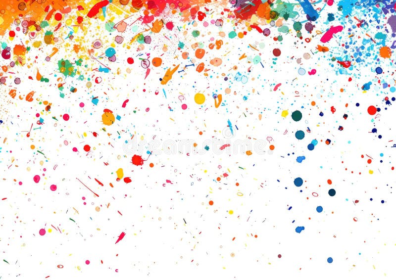 A variety of colorful paint splashes on a white surface stock illustration