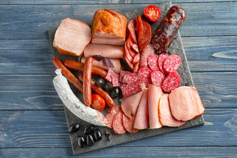 Variety of Delicious Deli Meats on Slate Plate Stock Photo Image of