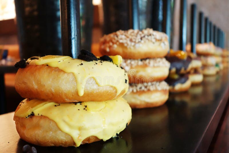 Variety Donut in Coffee Shop Stock Image Image of bake, decoration