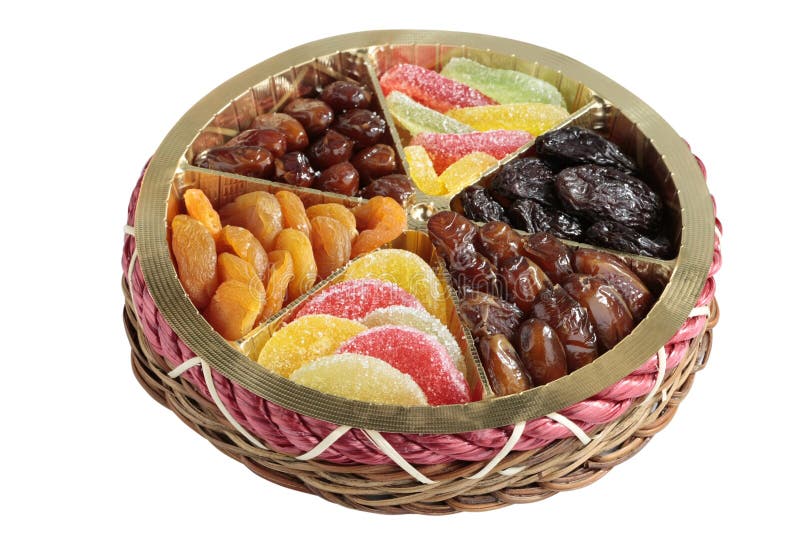 Variety of dried fruits on white background