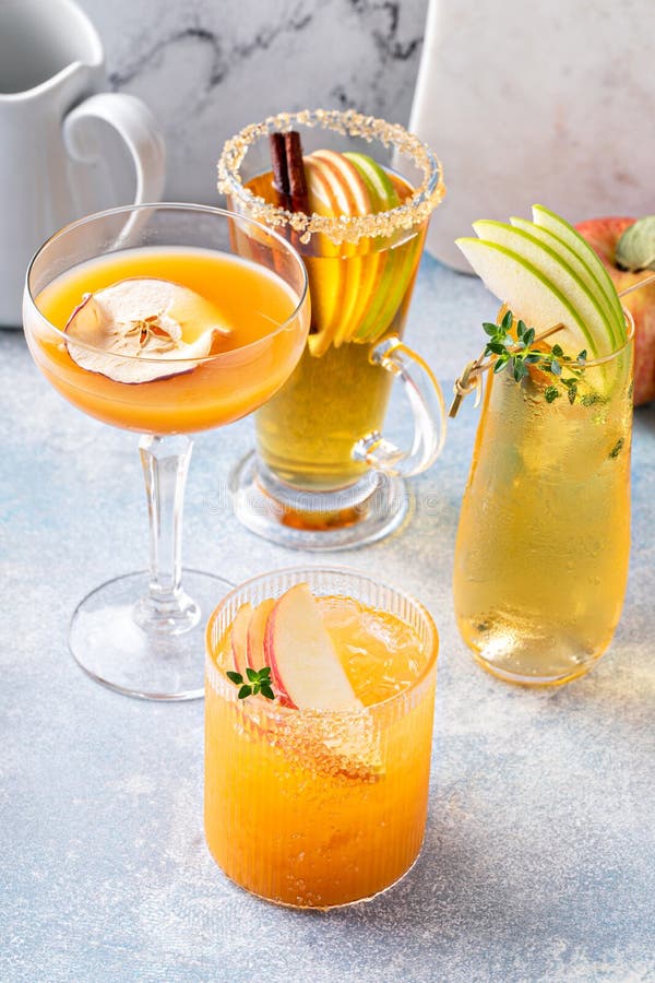 Variety of Fall Cocktails or Mocktails Made with Apple Cider Stock