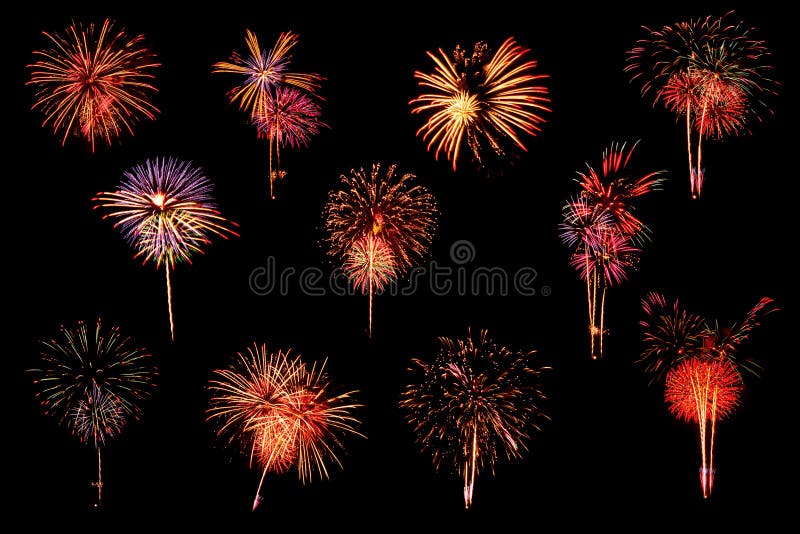 Variety of fireworks on black background. royalty free stock photos Variety of fireworks on black background. royalty free stock photos