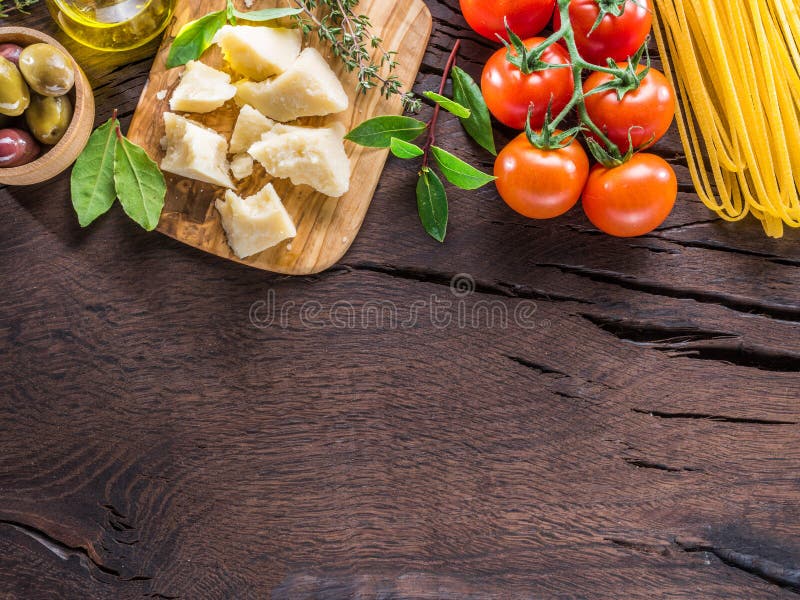 Variety of Food on the Wooden Table. Top View Stock Photo Image of