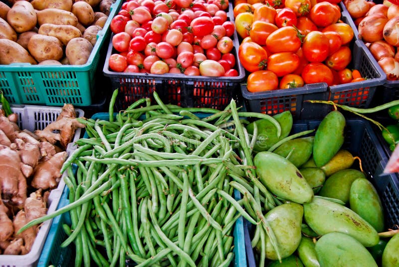 Variety of fresh vegetables in market