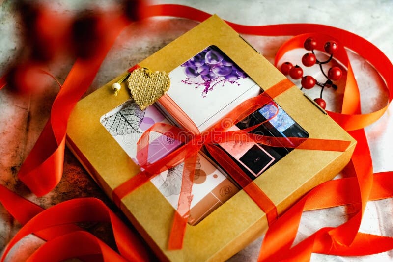 A Variety of Gift Boxes and Boxes with Bows for Gifts, Surprises Stock