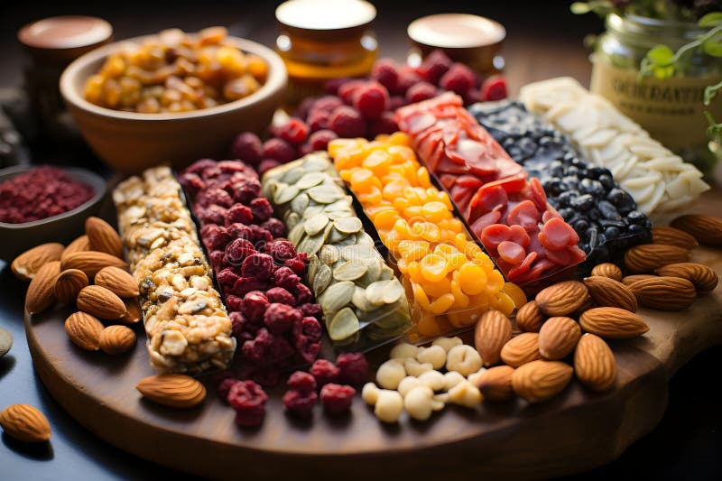 A Variety of Nutrientpacked Energy Bars Convenient Healthy Snacking on the Go Stock