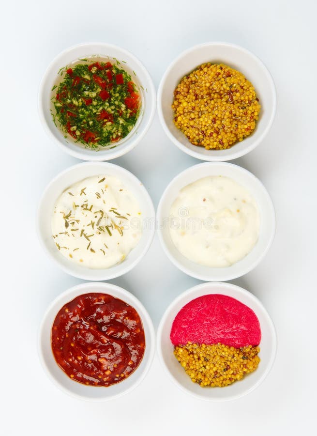 Variety of Sauces in White Bowls Stock Photo Image of lunch, marinate
