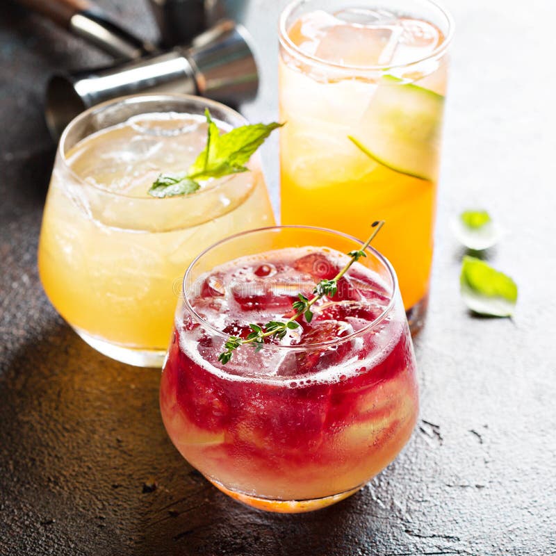 Variety of seasonal cocktails royalty free stock photography Variety of seasonal cocktails royalty free stock photography