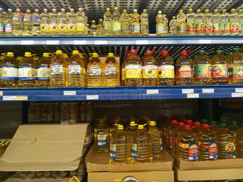 Sunflower Oil On The Shelves Of The Store Editorial Image Image of