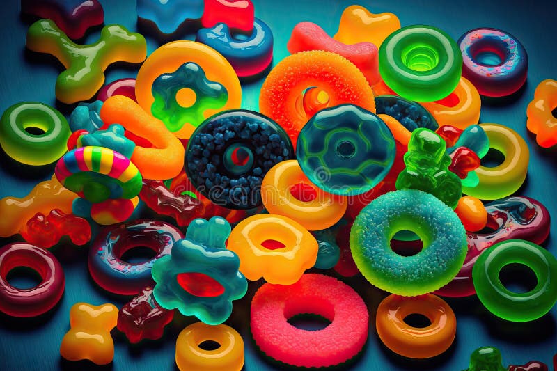 A Variety of Vibrant Gummy Candy. Looking Up Stock Illustration