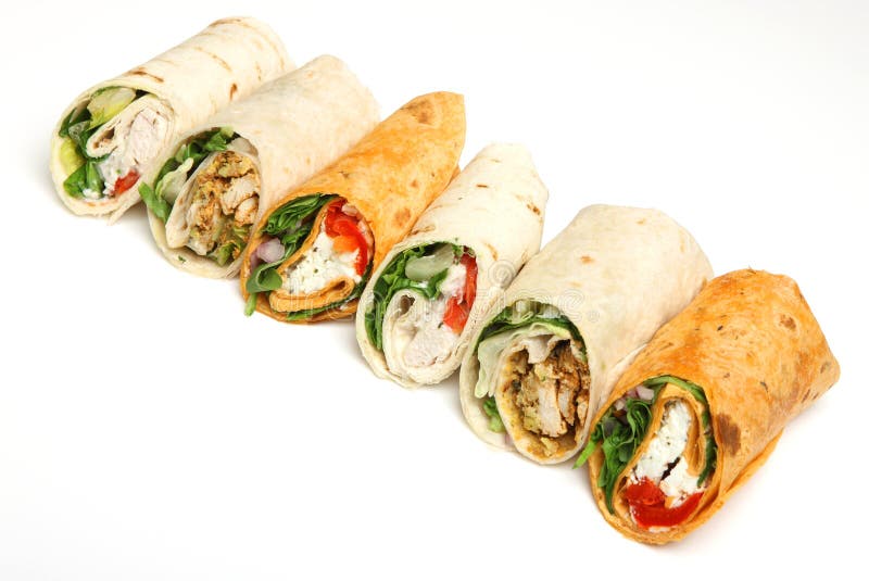 Variety of Wrap Sandwiches stock image. Image of chicken 33602229