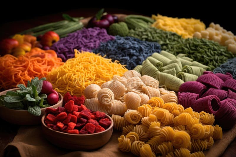 Varietà di pasta colorate laminate e pronte illustrazione di stock