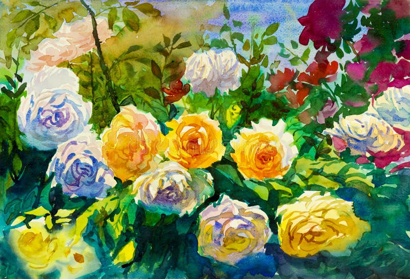 Variopinto originale del paesaggio dell'acquerello dei fiori dell'estratto di arte della pittura delle rose royalty illustrazione gratis Variopinto originale del paesaggio dell'acquerello dei fiori dell'estratto di arte della pittura delle rose royalty illustrazione gratis
