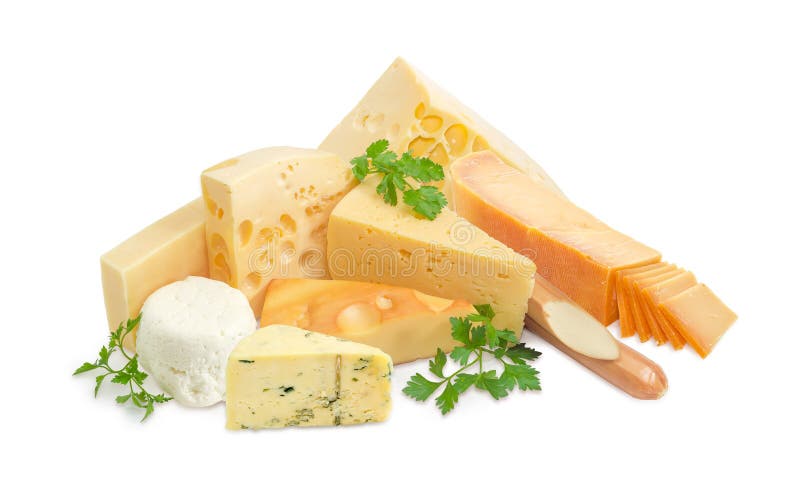 Varios diversos tipos de queso y de ramitas del perejil imagenes de archivo Varios diversos tipos de queso y de ramitas del perejil imagenes de archivo