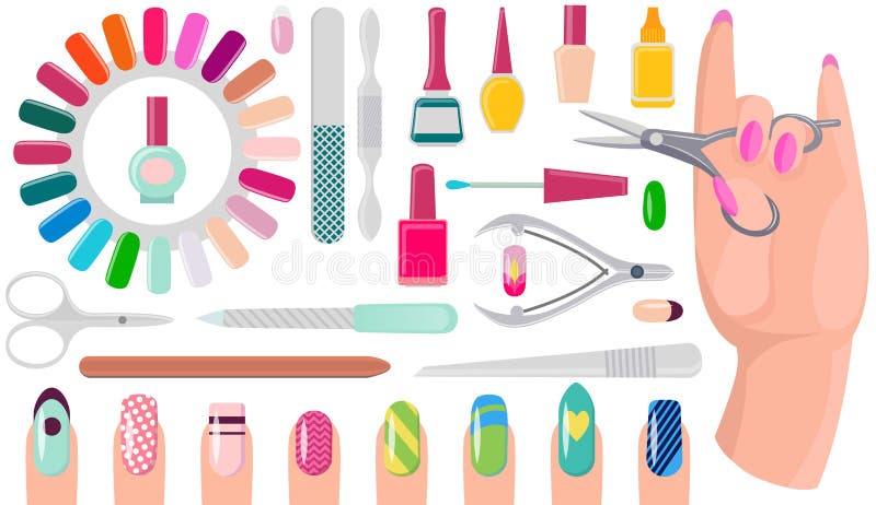 Various accessories and tools for manicure. Hand care products, scissors, clippers, nail polish