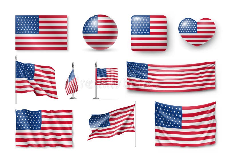 Various American flags set isolated on white royalty free illustration