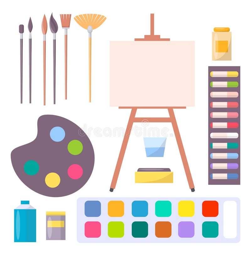 Cute Set Of Art Supplies In Flat Style Isolated Stock Illustration