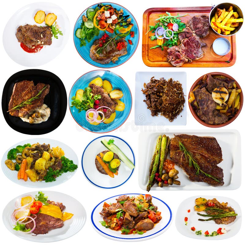 Various Beef Dishes with Vegetables Stock Image Image of cooked