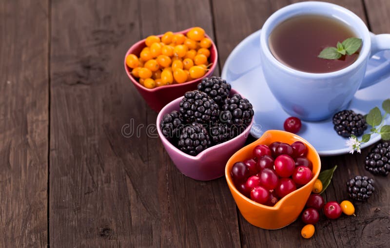 Various Berries with Cup of Tea Stock Photo Image of diet, juice