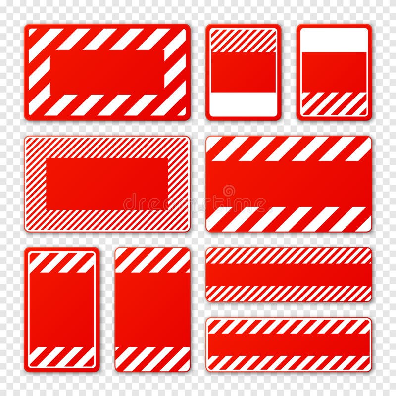 Various Blank Red Warning Signs with Diagonal Lines. Attention, Danger