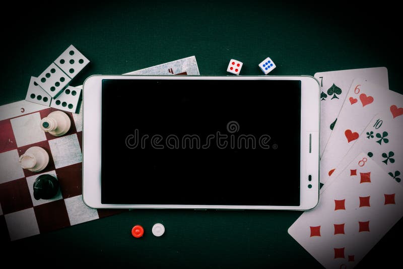 Various Board Games with Tablet Pc. Stock Photo Image of piece, move