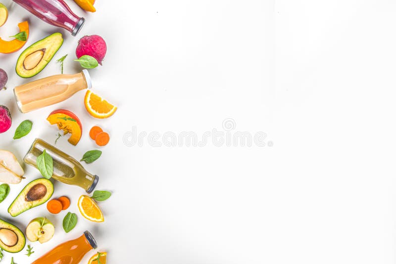 Various bottle fruit and vegetable smoothie