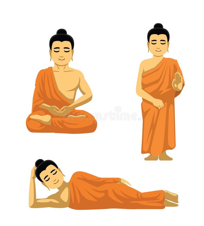 Various Buddha Poses Cute Cartoon Vector Stock Vector - Illustration of  culture, cute: 157887323