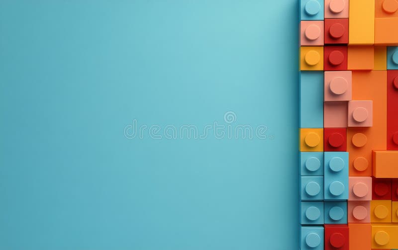 Colorful building blocks arranged creatively on a blue background showcasing creativity and imagination royalty free stock images