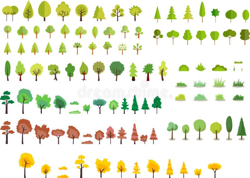 Various cartoon style trees vector illustration