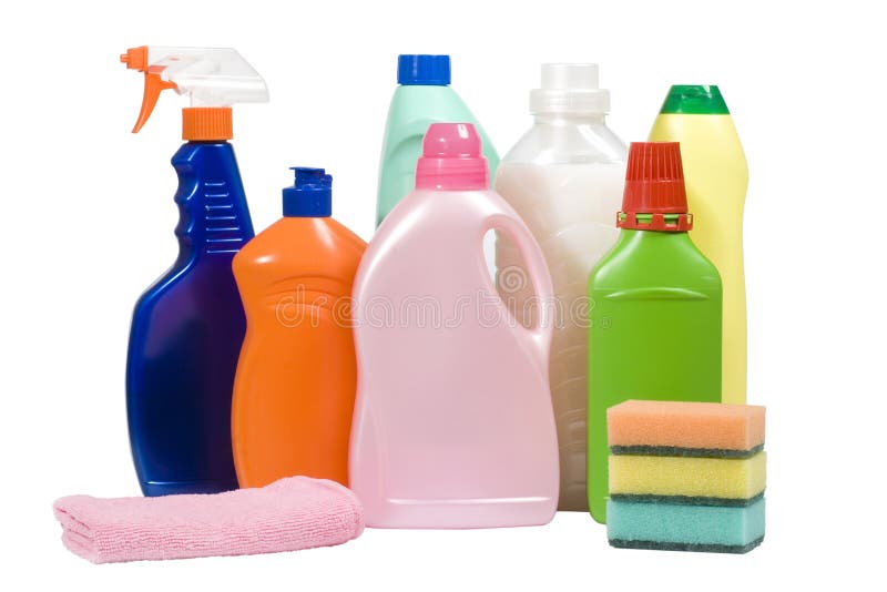 Various cleaning supplies royalty free stock photo