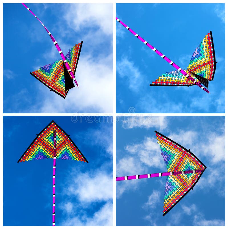 Kites in a bright blue sky stock photo. Image of floating 76148556