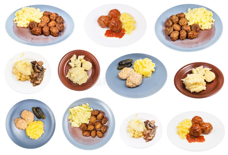 Various Dishes with Mashed Potato As Side Dish Stock Photo - Image of