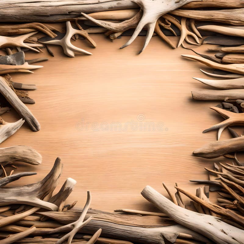 Various driftwood border with space for text in the middle - image. Smooth grooves illustrations