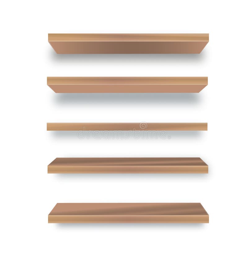 Various empty wooden store shelves set. Grocery rack. Vector royalty free illustration