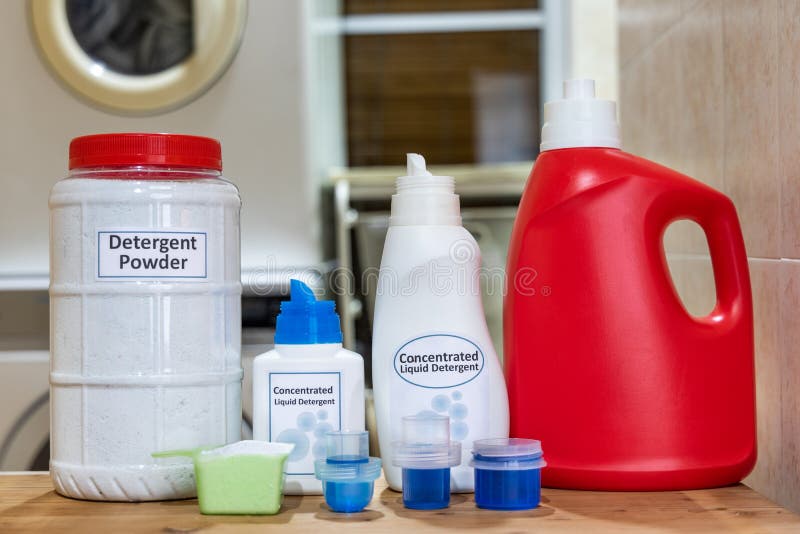 Various Format Of Powder And Liquid Laundry Detergent Against Backdrop