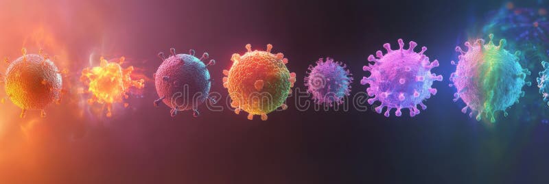 Visual progression of virus forms showcasing their complexity and structure in vibrant colors. Generative AI royalty free stock photos