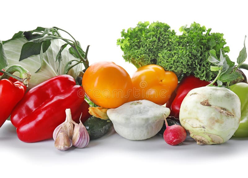 Various Fresh Vegetables on White Background Stock Image Image of