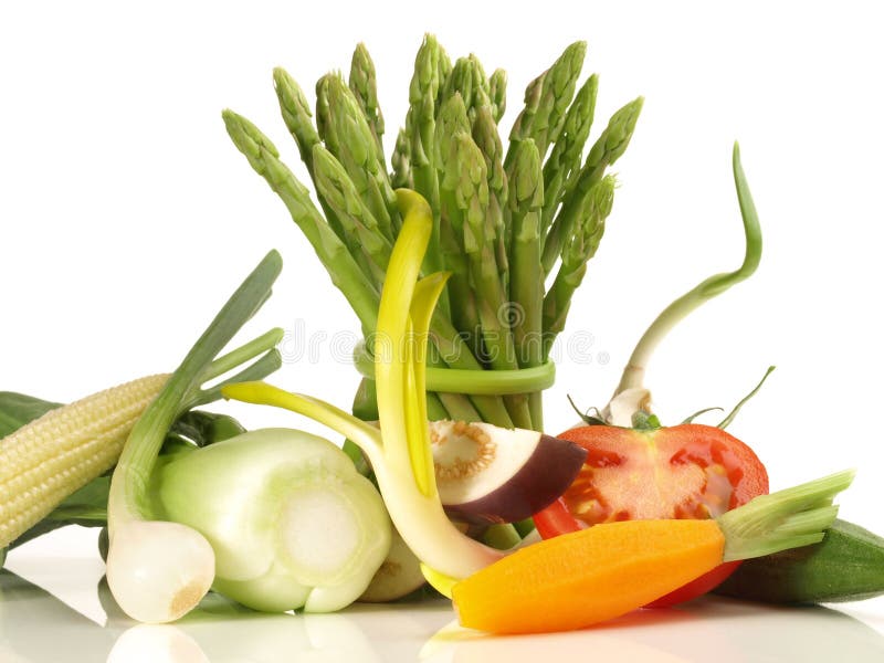 Various Fresh Young Vegetables on White Background Isolated Stock