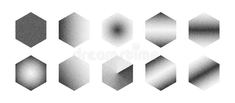 Hexagons Various Dotted Black Noise Gradient Vector Collection Isolated On White stock illustration