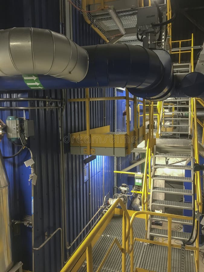 Various Installations Mounted Around the Coal Boiler Stock Photo