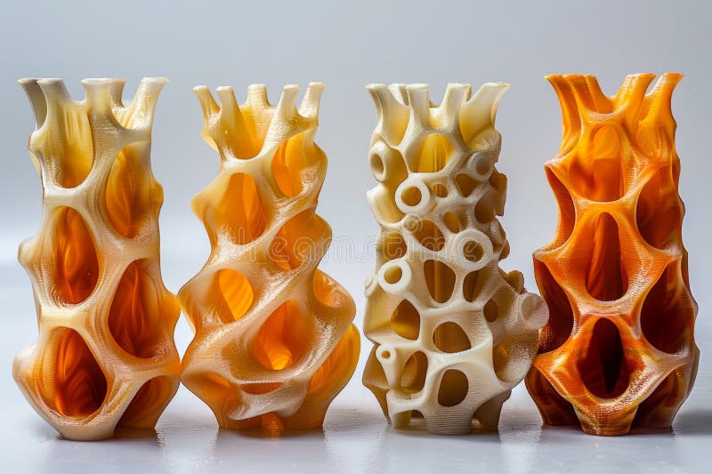 Various Intricately Designed 3D Printed Objects on Display with Gradient Background AI Generative