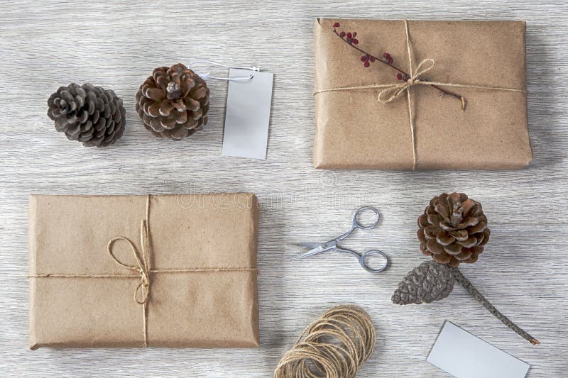 Various Items for Gift Wrapping are on the Table. Stock Image Image