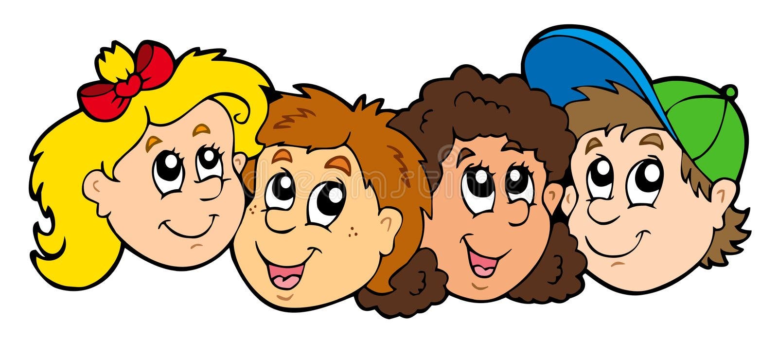 Детские мордашки картинки для оформления с улыбкой Group of Four Happy Kids, Conceptual Illustration, Eps. Stock Vector - Illustrat