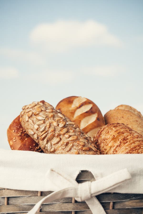 Various kinds of fresh bread. Shallow depth of field. stock photos