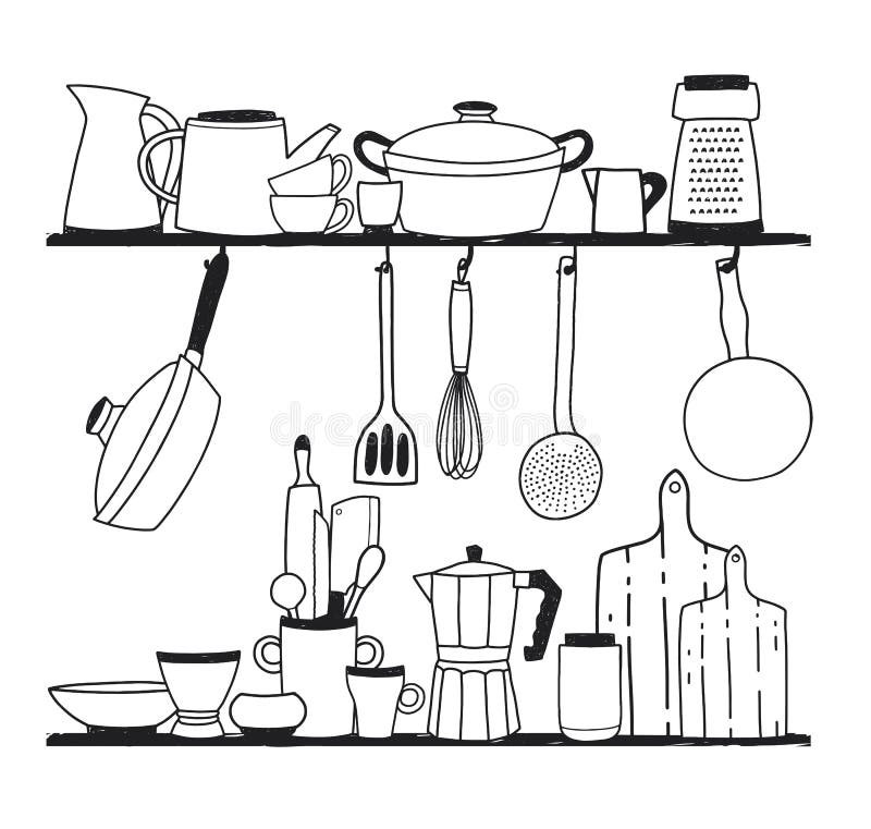 https://thumbs.dreamstime.com/b/various-kitchen-utensils-cooking-tools-food-preparation-cookware-standing-shelves-hanging-hooks-white-110920907.jpg