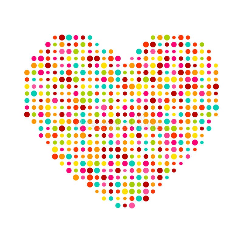 Various multicolored dots heart. Magenta, Cyan vector illustration
