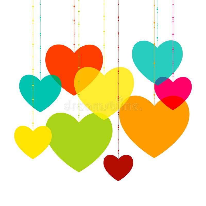 Various multicolored hearts. Magenta, Cyan, yellow vector illustration