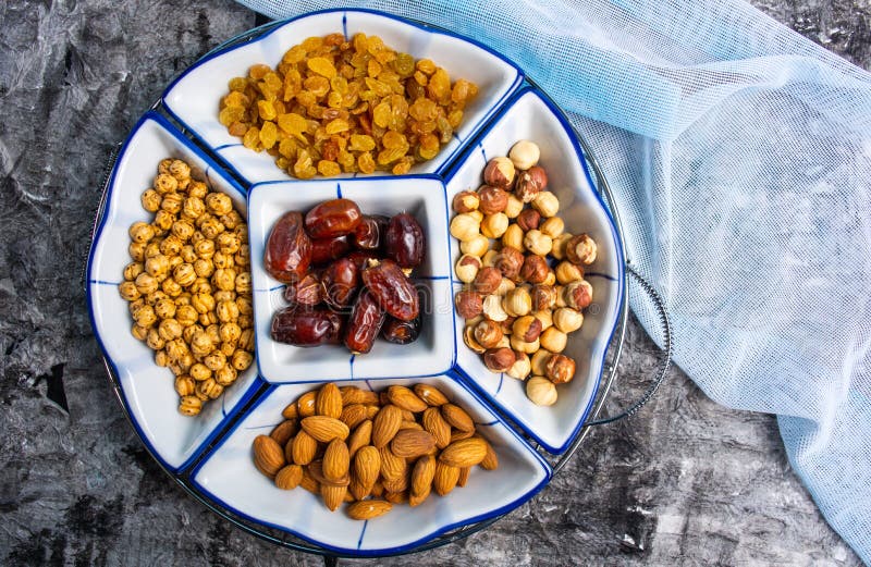 Various Nuts and Dried Fruit Arranged Serving Stock Photo Image of